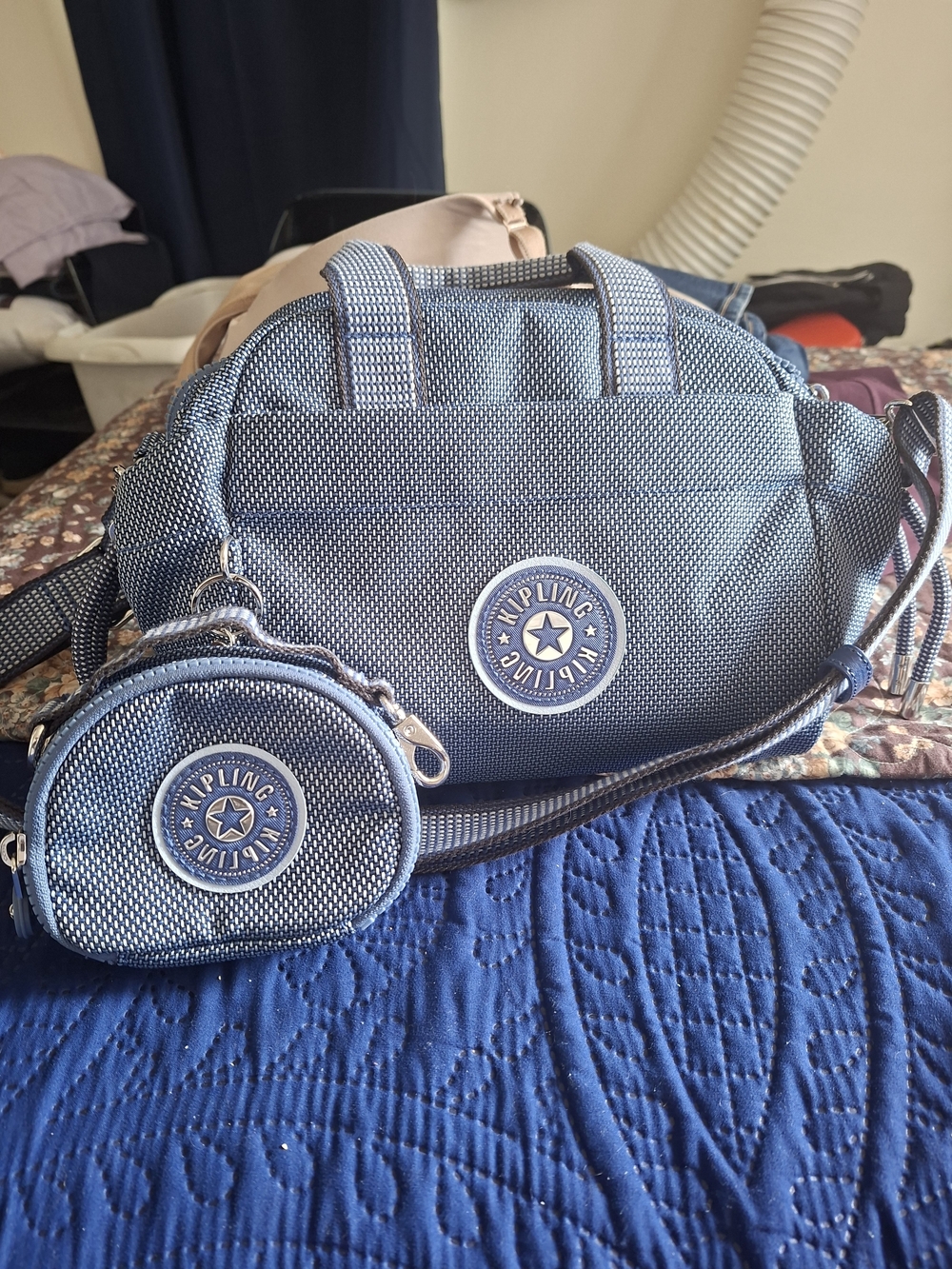 Kipling Blue Textured Crossbody Bag with Coin Pouch